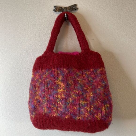 JZ Bags 100% Wool, Felted shoulder bag purse two interior pockets flower - Picture 3 of 11